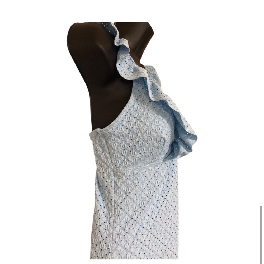 Betsey Johnson Clear sky blue 1piece Ruffle strap eyelet Swimsuit size large new - Picture 9 of 15
